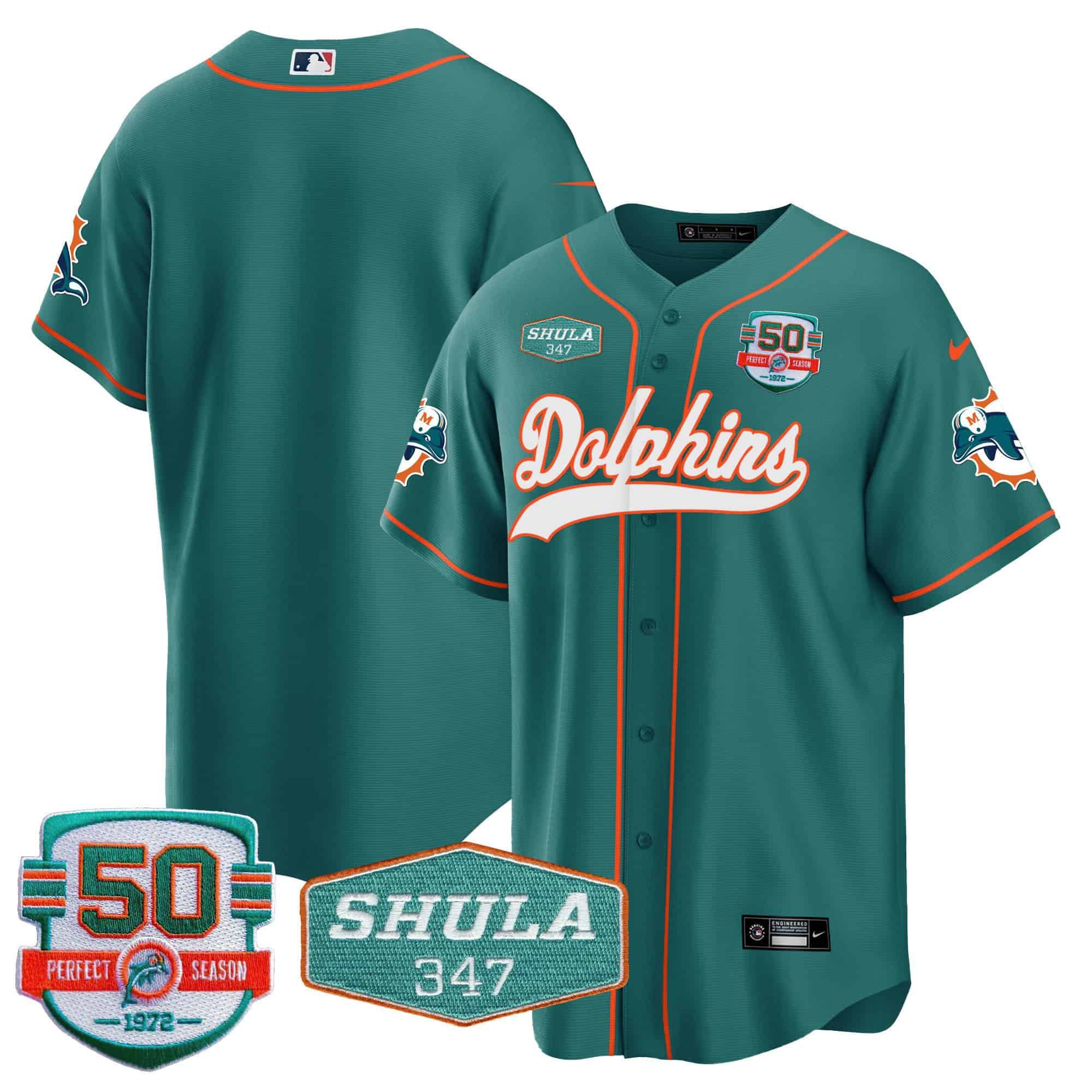 Men Miami Dolphins Blank Green 2024 Nike 50th Don Shula Memorial Patch Baseball NFL Jersey style 1